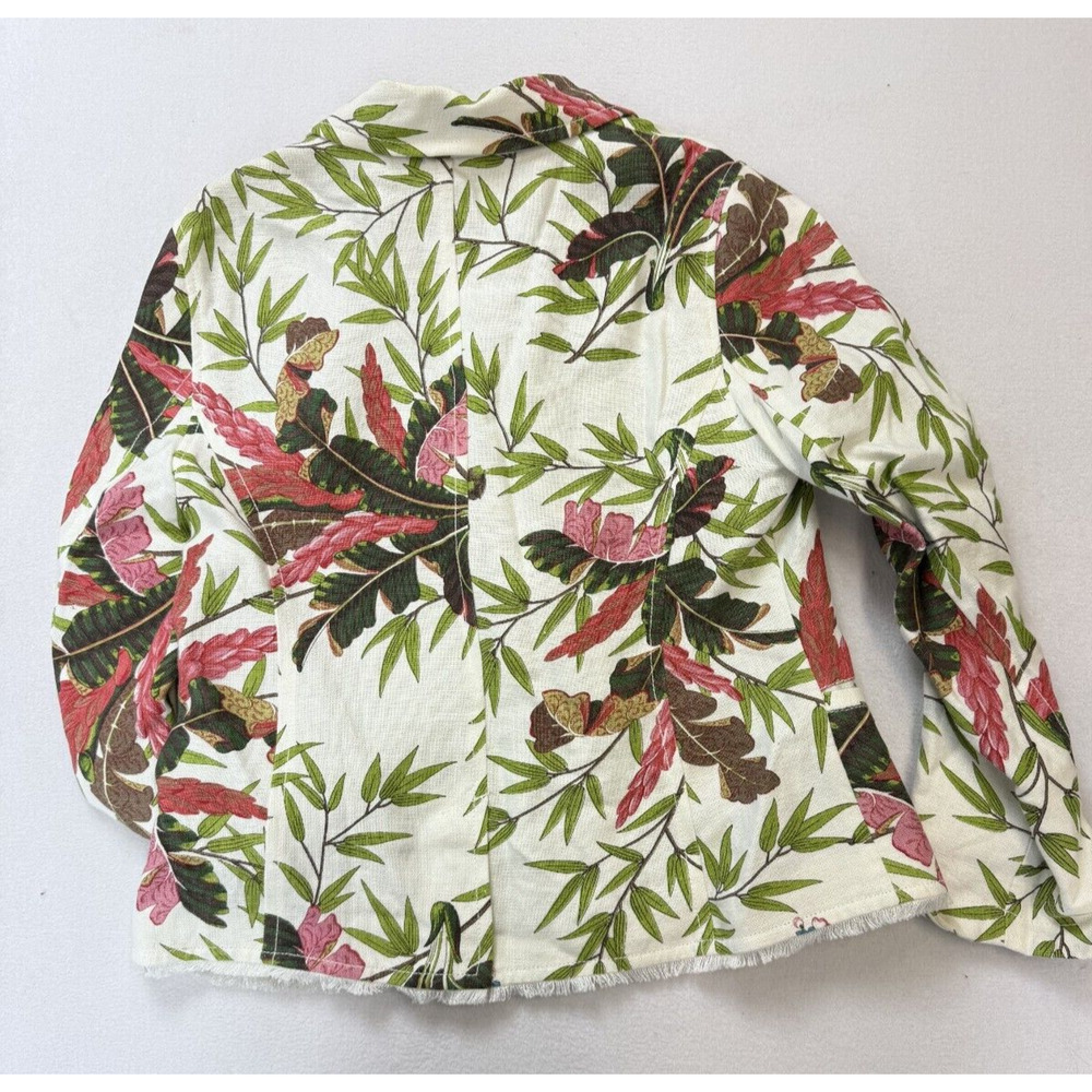 Vintage BoHo Tropical Pring Linen jacket Butterfly Bamboo Floral Size 10 Resort‎ - Picture 3 of 13
